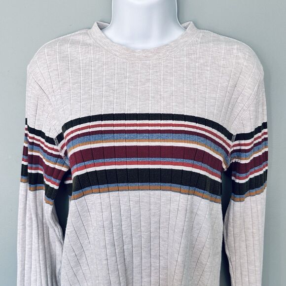 Vintage 90s Y2K Stretch Striped Ribbed Knit Shirt Whimsigoth Preppy Womens M - Picture 2 of 6